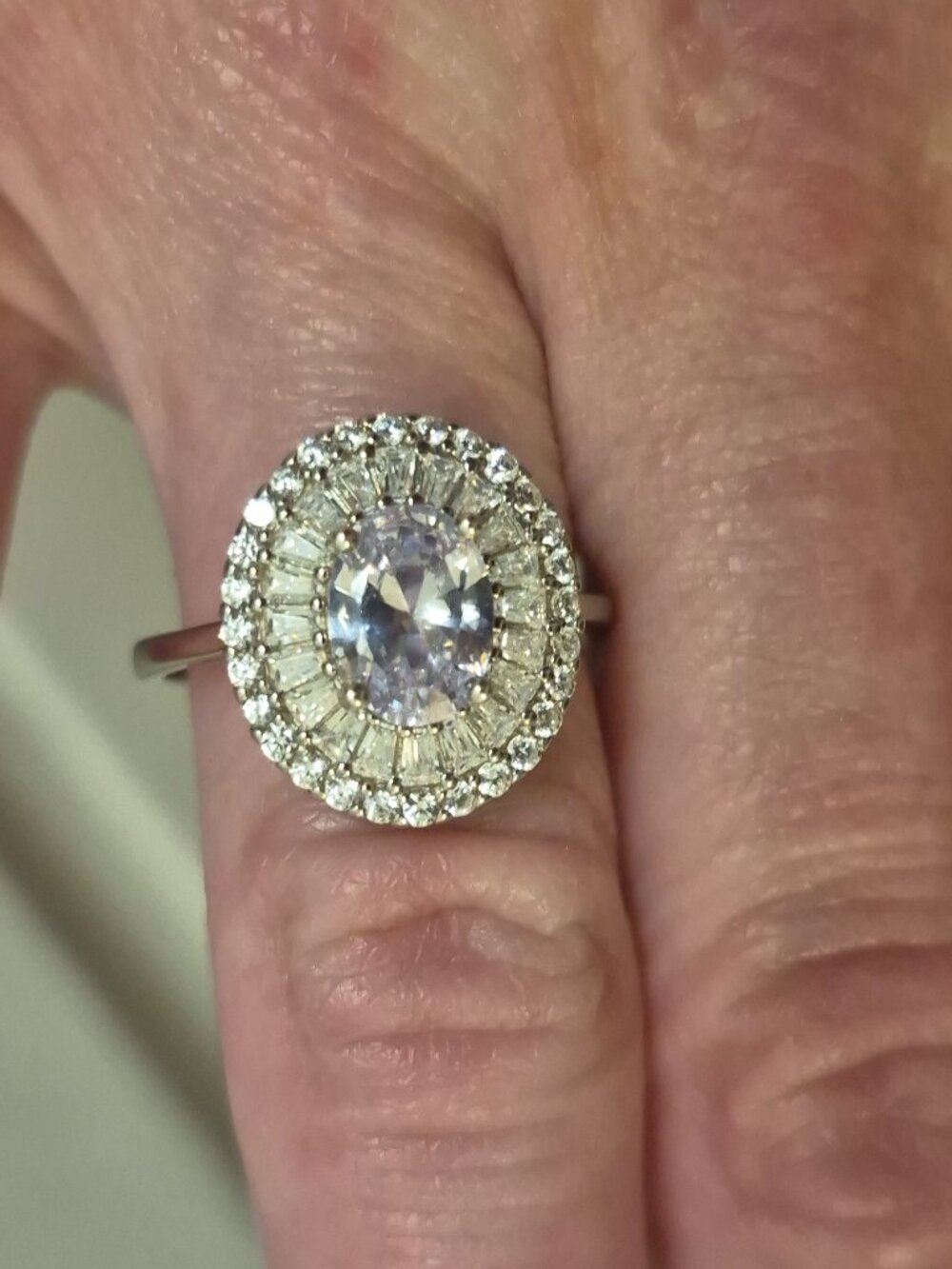VVS1 3 CT* Art Deco Oval cut w/Round&Baguette Halo Moissanite Ring Size 7 New